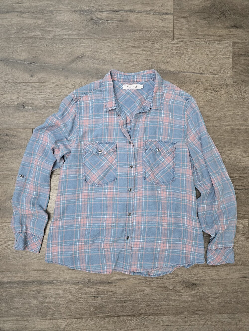 Billie The Label Flannel Button Down Top Lace Up Back Plaid Size Large Western